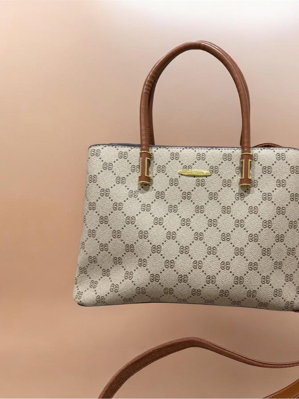 Classic Beige & Brown Monogram Tote Bag